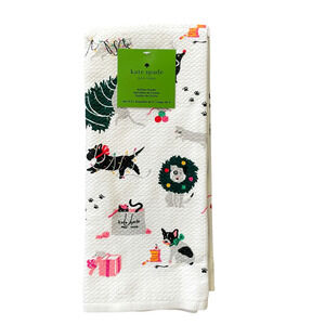 Kate Spade Christmas Dogs & Cats Kitchen Towel Set of 2 Designer Holiday 17x28